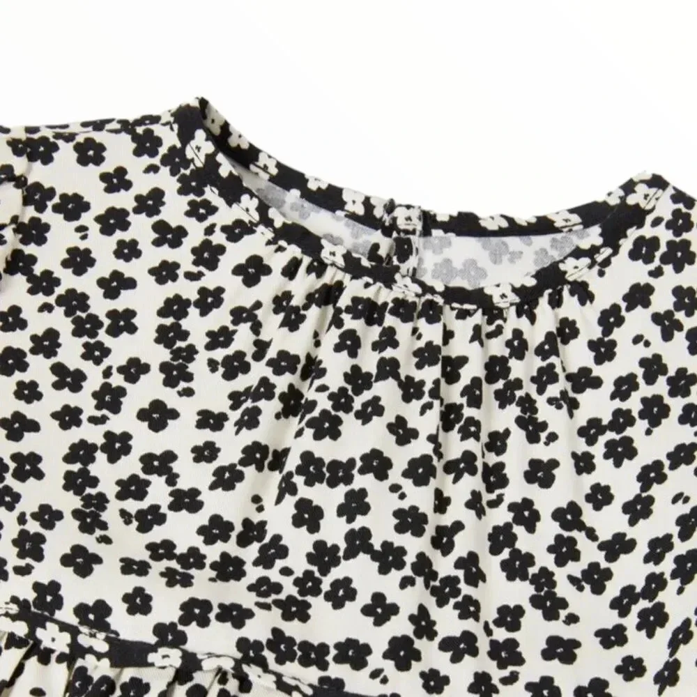 ZARA Kids | Ecru/Black | PLEATED FLORAL DRESS